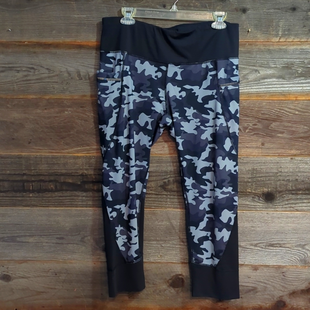 Active Life women's black & White gray camo leggings 3 pockets size XL #2